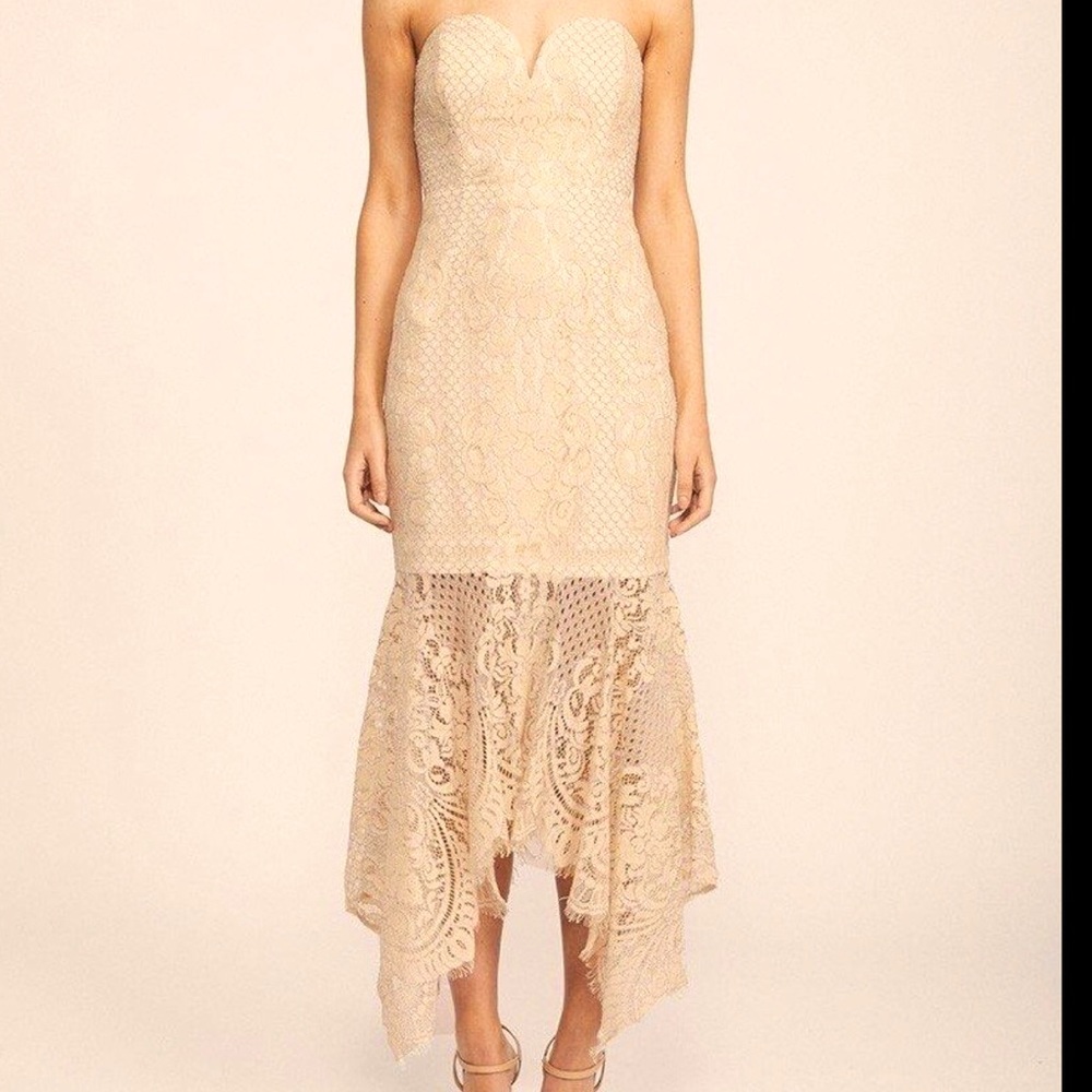 Shona Joy Lace Midi Dress Strapless Sweetheart Neckline Bustier